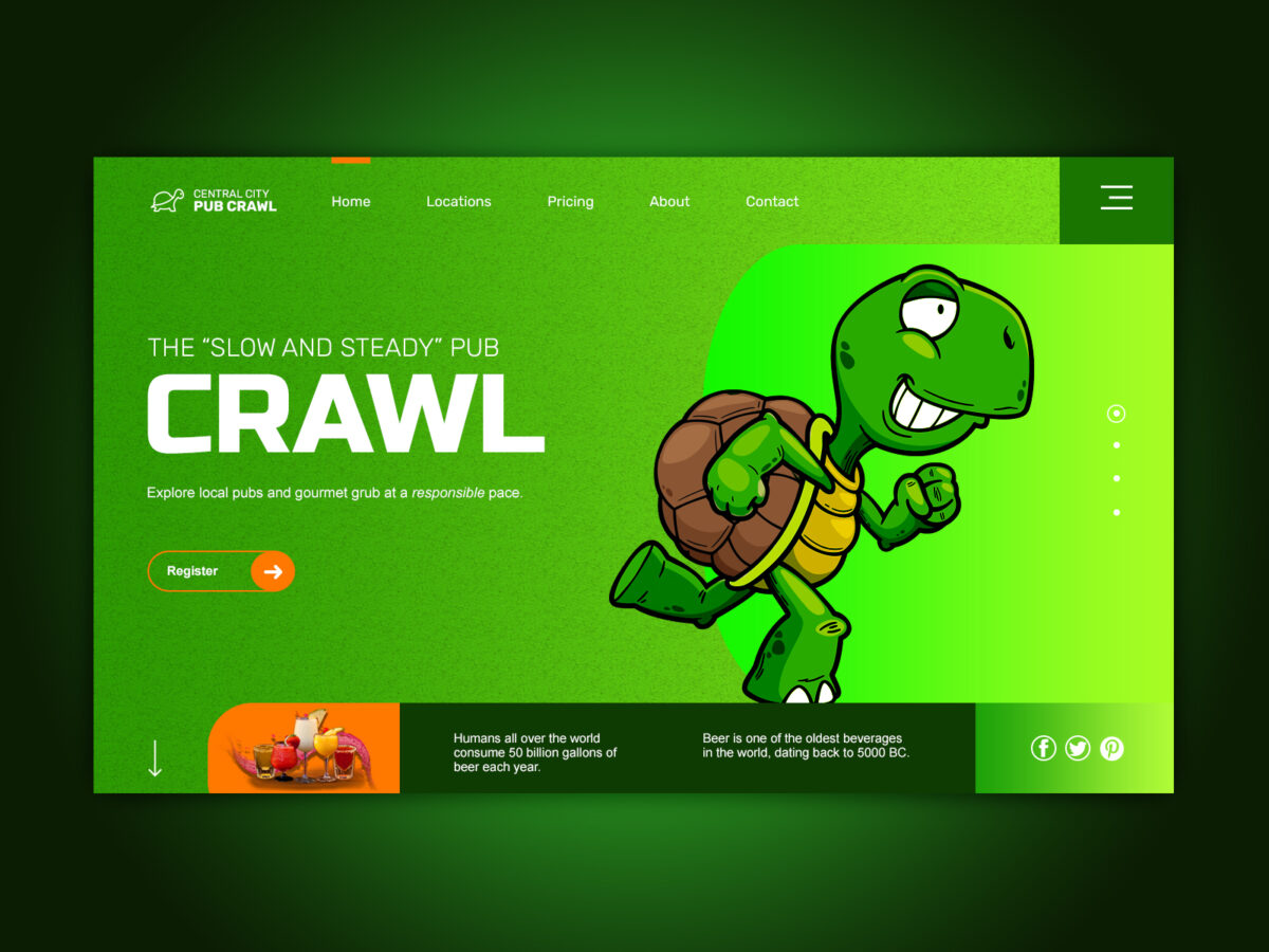 Website Design concept art titled Central City Pub Crawl