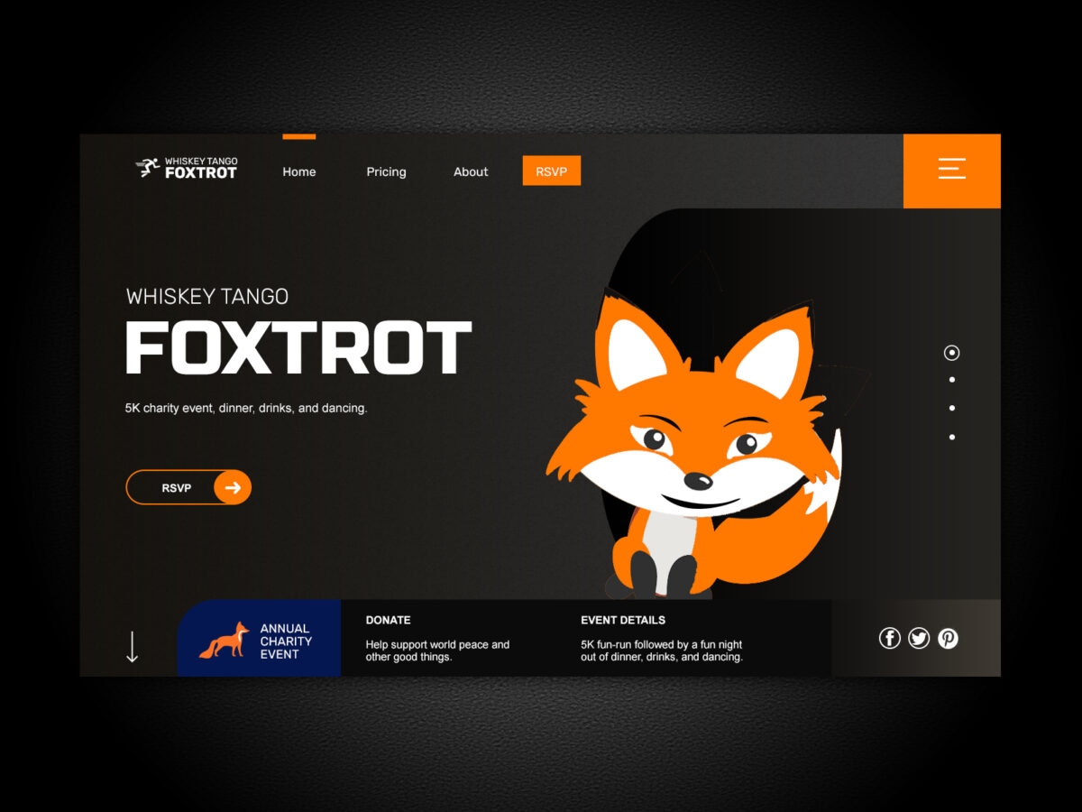 dark fox themed website design concept
