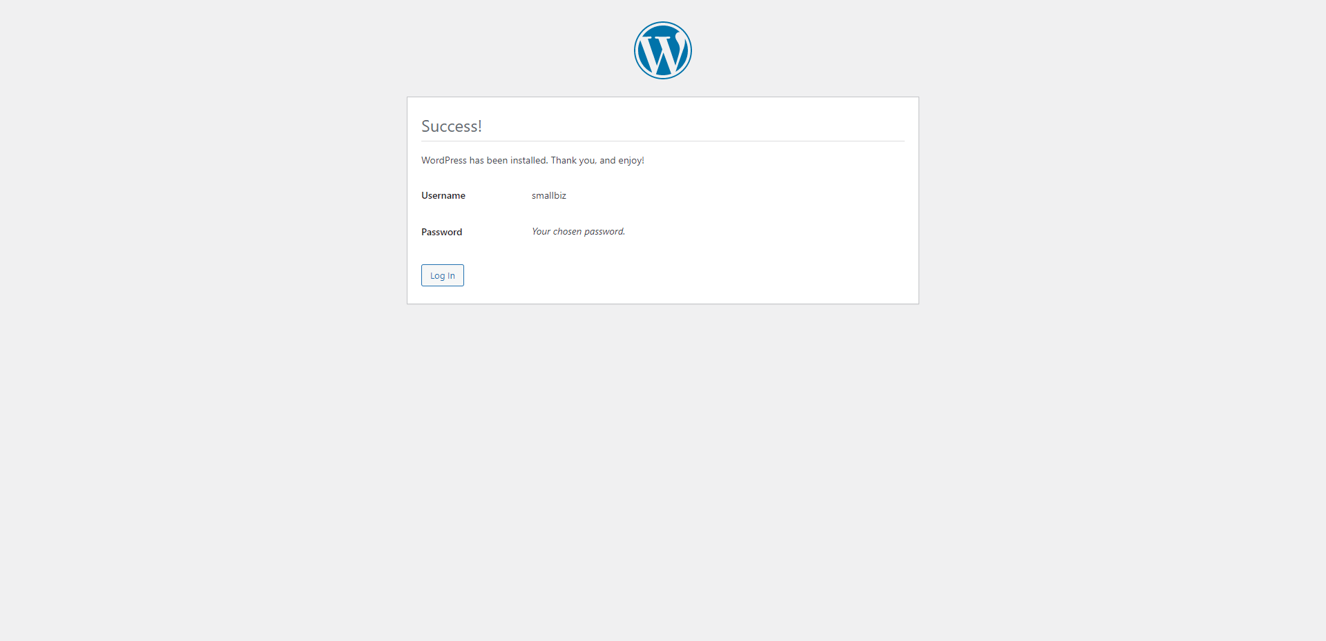 Install WordPress Success Step