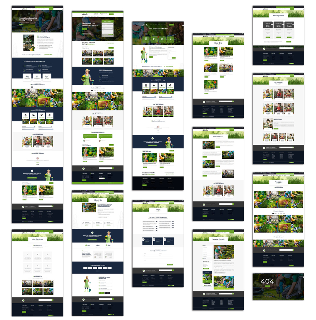 Landscaping website page layouts