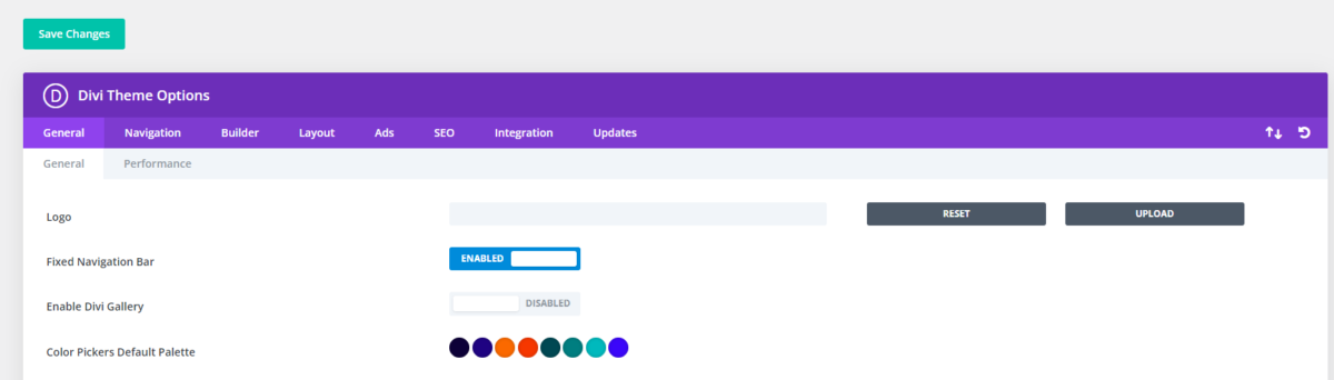 Divi for WordPress default color palette settings
