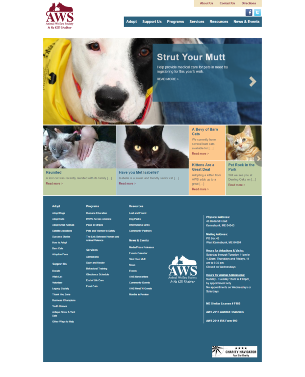Animal Welfare Society of Kennebunk, Maine website home page