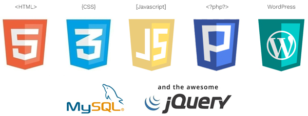 html, css, javascript, php, wordpress, mysql, jquery logo icons