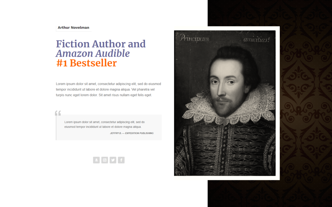 50-50 Website Template for Book Author Landing Page