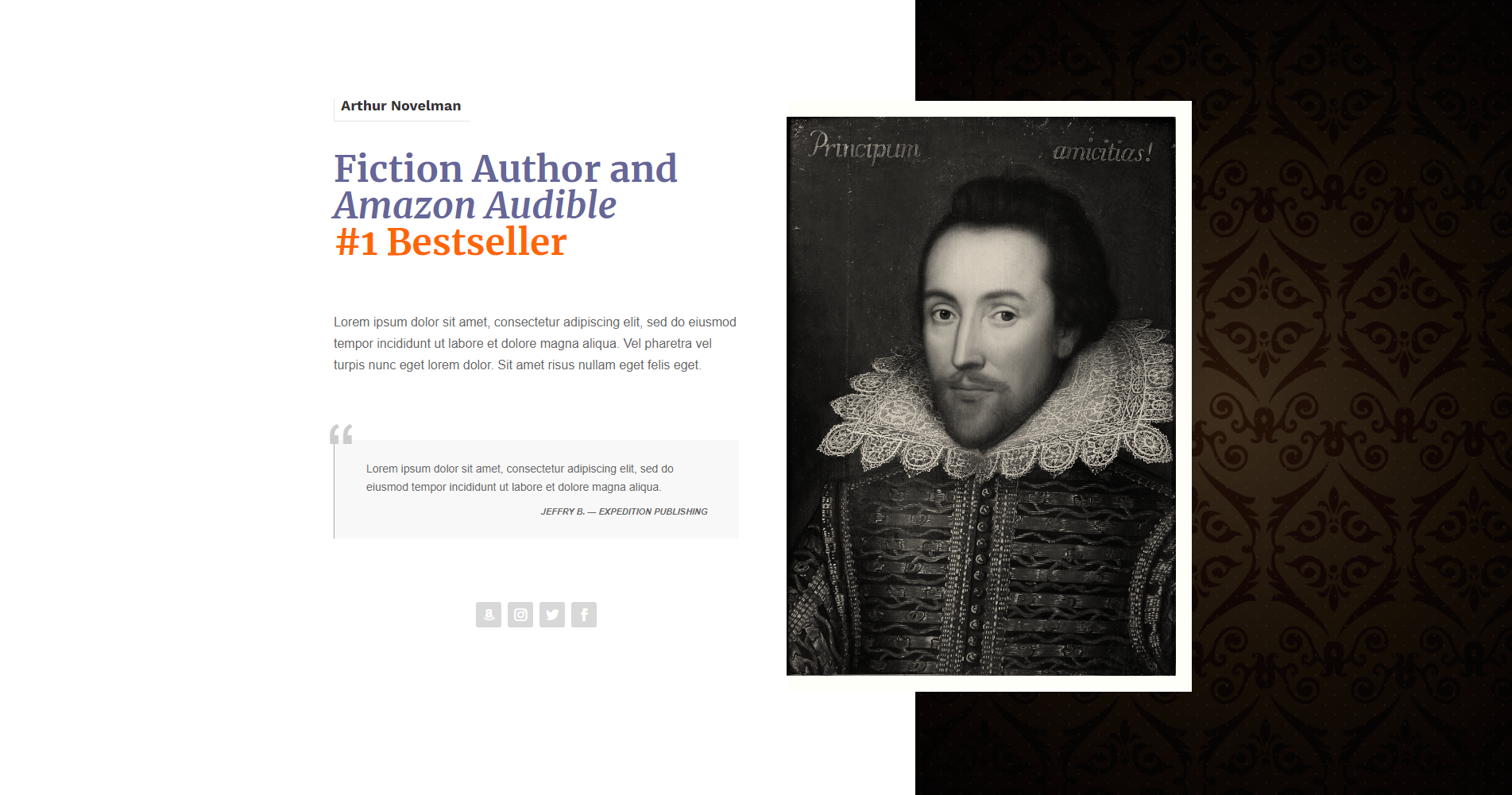 50-50 layout landing page website design for a book author